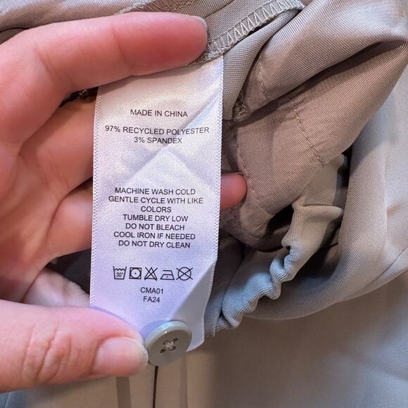 Quince Stretch Crepe Pleated Wide Leg Pants Beige Women's 8 Pockets High Rise - Picture 7 of 9